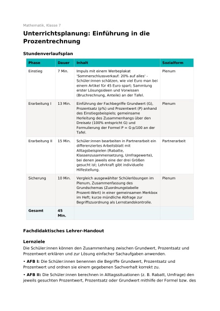Vorschau: Unterrichtsplanung mit Stundenverlaufsplan
