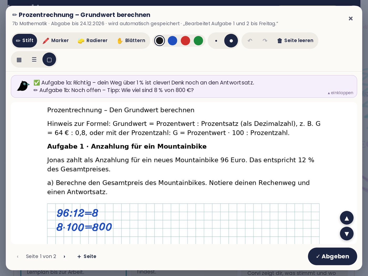 Ansicht für die Schüler*innen